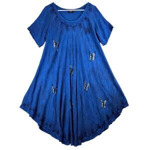 Sakkas Kaftan Hippi Dress Women's One Size Blue Butterfly Curved Hem Gypsy